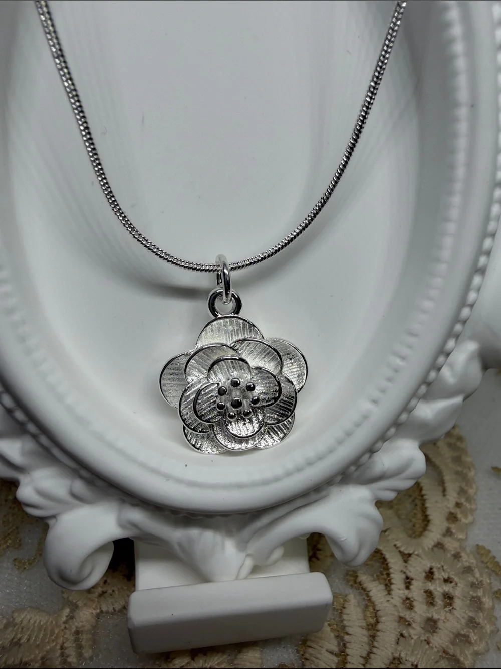 925 Sterling Silver Peach Blossom Necklace 20” Box Chain | Romantic Cottagecore